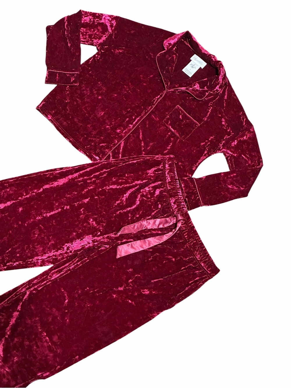Lord & Taylor Large Pajama Set Velvet Crushed Velveteen Red Sleep Lounge Velour - Picture 2 of 14